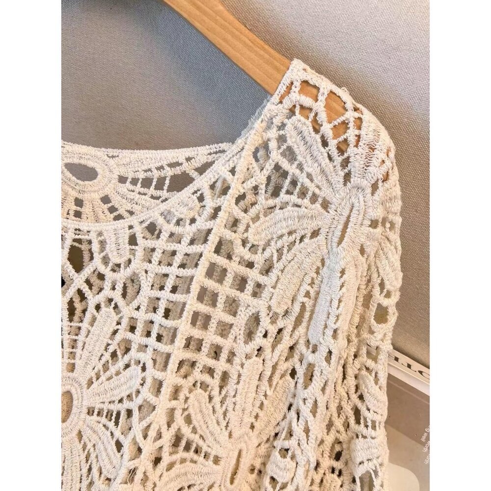 Women's Plus Size Crochet Boho Sweater Beach Cover Up Off Shoulder - Picture 5 of 7